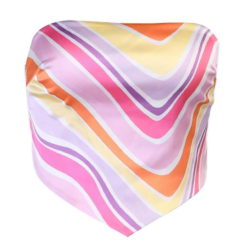 Women Rainbow Striped Print Strapless Tube Top Sexy Off Shoulder Backless Satin Bandeau Summer Wrapped Chest Party Vest  L | Fruugo SG