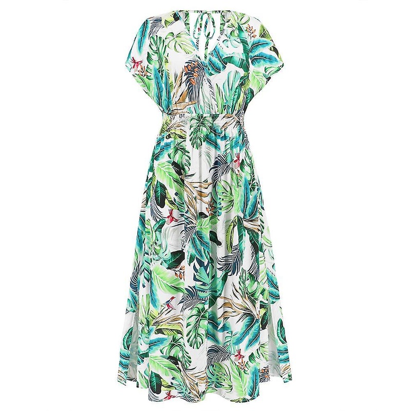 Women’s Bat Sleeve V Neck Open Back Lace All Match Print Dress | Fruugo SG