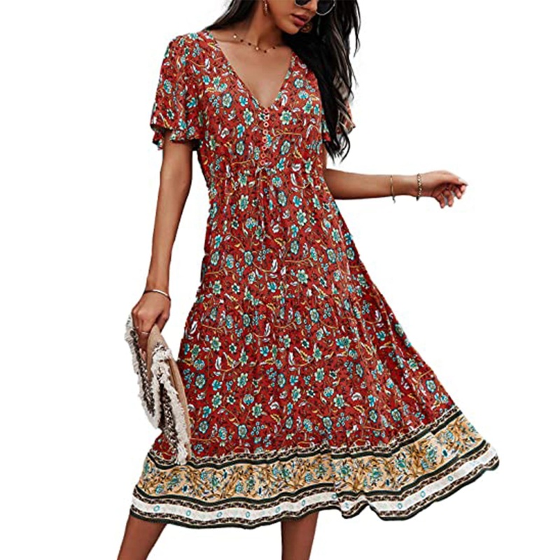 Women’s Bohemian Maxi V Neck Floral Dress | Fruugo SG