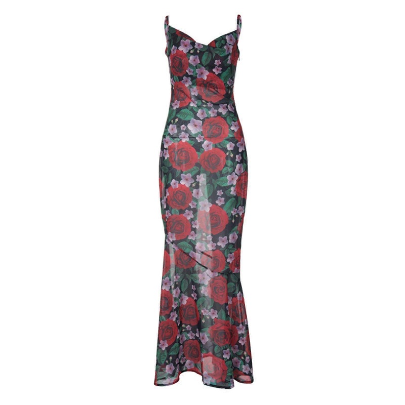 Women’s Sexy Party Wear Dress Elegant Long Maxi Dress with Flower Print and Spaghetti Strap  Red S | Fruugo SG