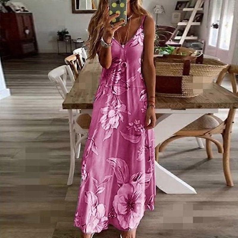 Women’s Summer Maxi Dress Loose Clothes Women Sleeveless V-neck Sexy Beach Dress Fashion Flower Print Ladies Long Dresses | Fruugo SG