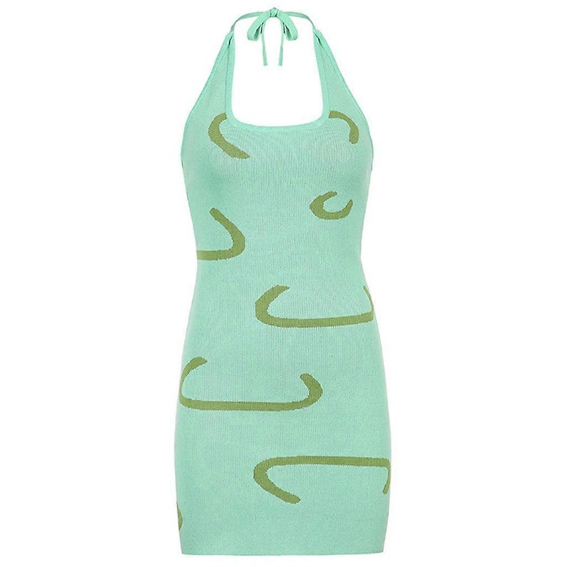 Women Sexy Hatler Neck Off Shoulder Backless Knitted Bodycon Mini Dress Striped Print Summer Beach Club Party Sundress  Green S | Fruugo SG