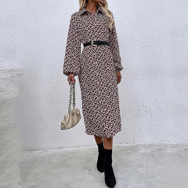 Women Spring Autumn Cherry Print Lapel Long Sleeve Single Breasted Shirt Dress For Ladies Fashion All Match High Waist | Fruugo SG