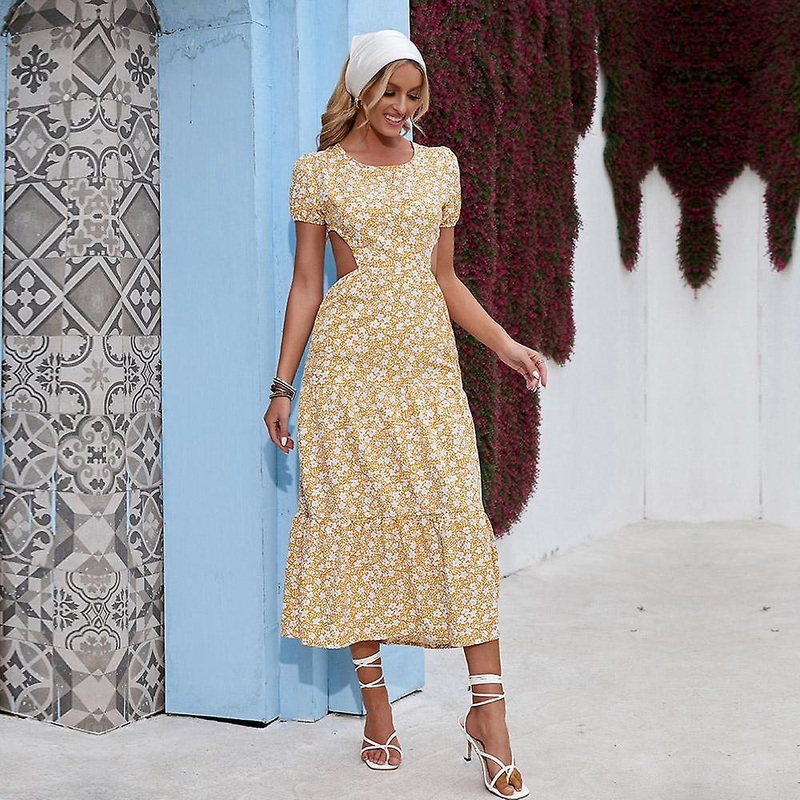 Women Summer Floral Sexy Chiffon Backless Big Swing Beach Dress S-xl | Fruugo SG