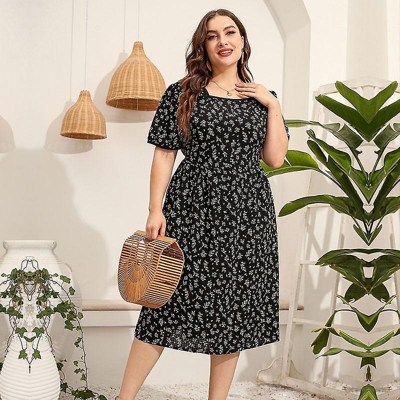 Women Summer Plus Size Printed Short Sleeve Square Neck High Waist A Line Slim Fit Dress Xl-5xl | Fruugo SG