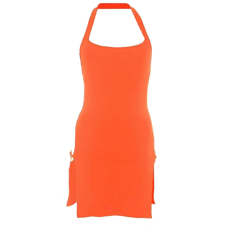 Alluring Halter Neck Backless Bodycon Dress for Women Side Thigh Split Hollowed Out O-Rings Cocktails Party Mini Dresses  Orange S | Fruugo SG
