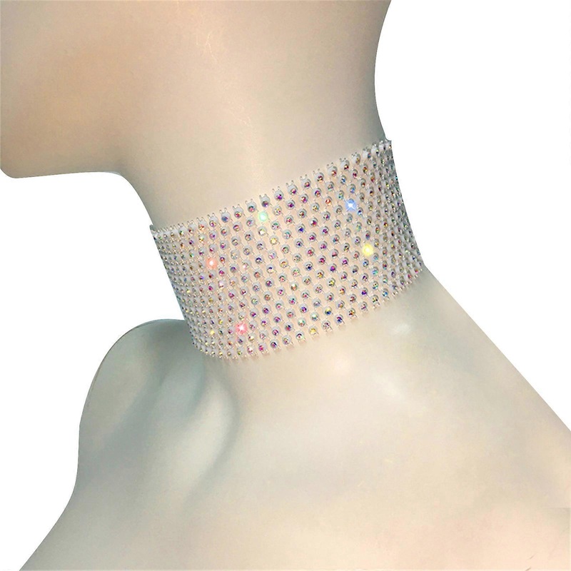 Elegant Women Collar for Full Rhinestones Nightclub Sparkly Rhinestones Stretch Chocker Full Flickering Bridal Wear  White AB drill | Fruugo SG
