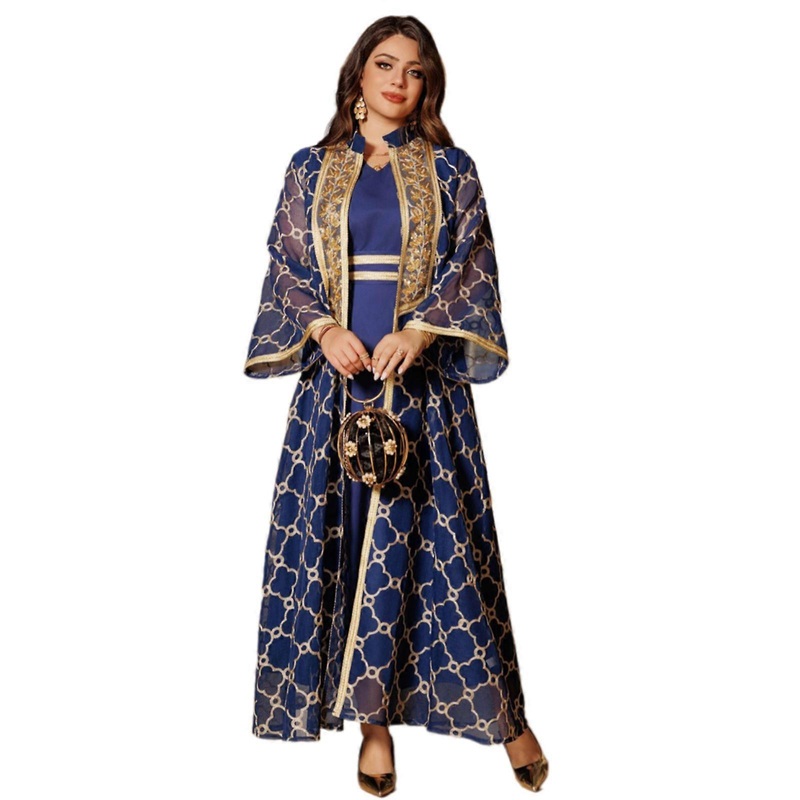 Embroidered Cardigan Gown and Long Dress Set for Women Full Length Islamic Cardigan Robe Middle Eastern Cardigan Kaftan  Blue XL | Fruugo SG