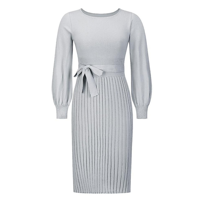 Fall Winter Slim Fit Pleated Bottoming Sweater O Neck Lace Up High Waist Knitted Dress S-xxl | Fruugo SG