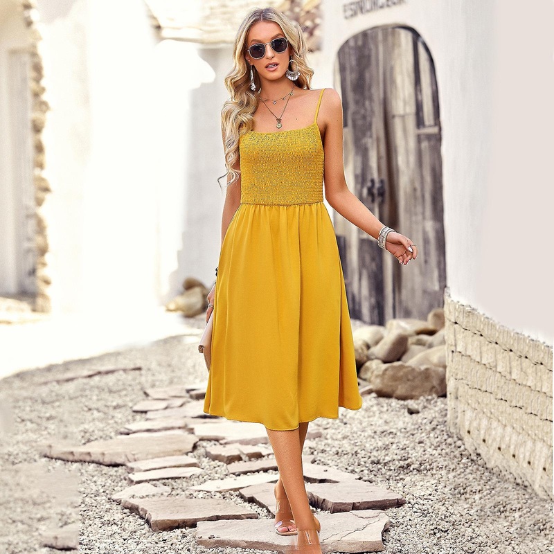Halter Neck Sleeveless Summer Temperament Commuter Solid Color Long Dress | Fruugo SG