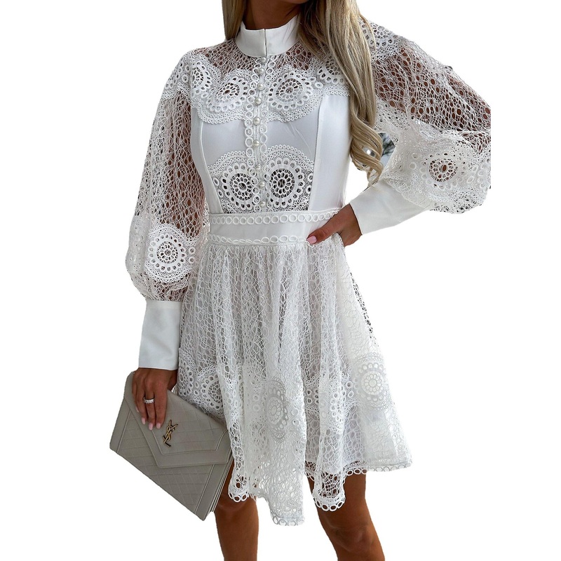 Ladies Dresses Elegant Solid Color Embroidered Dress | Fruugo SG