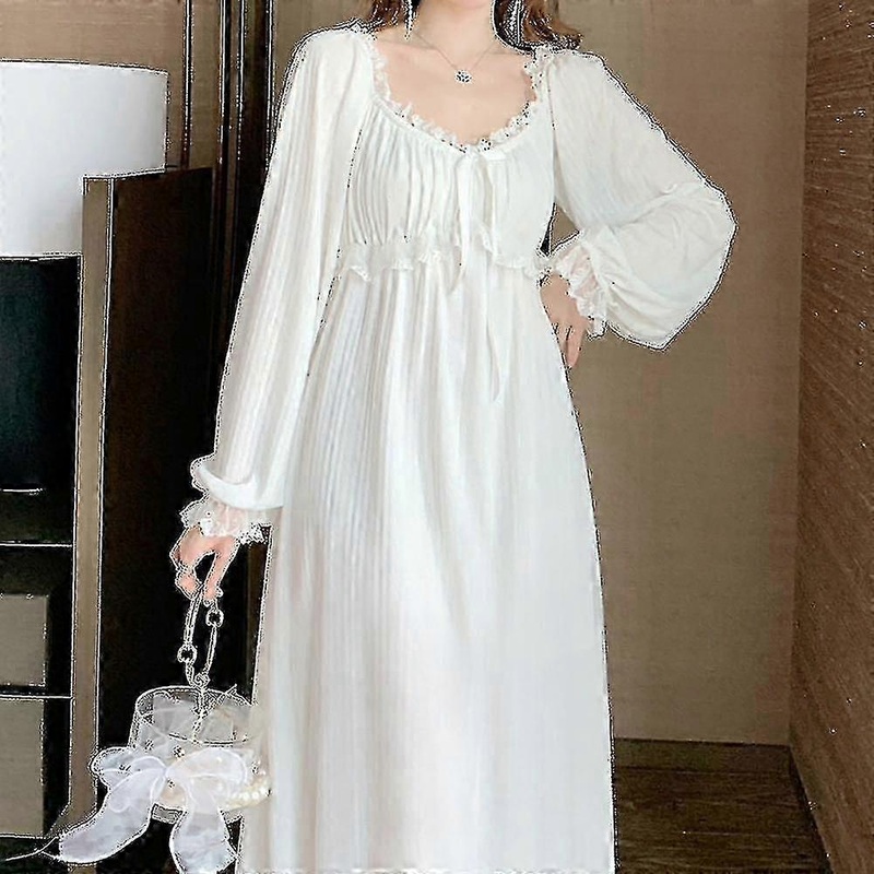Princess Vintage White Color Full Sleeves Nightgown Women Autumn Pure Cotton Long Night Dress Girls Home Dress | Fruugo SG