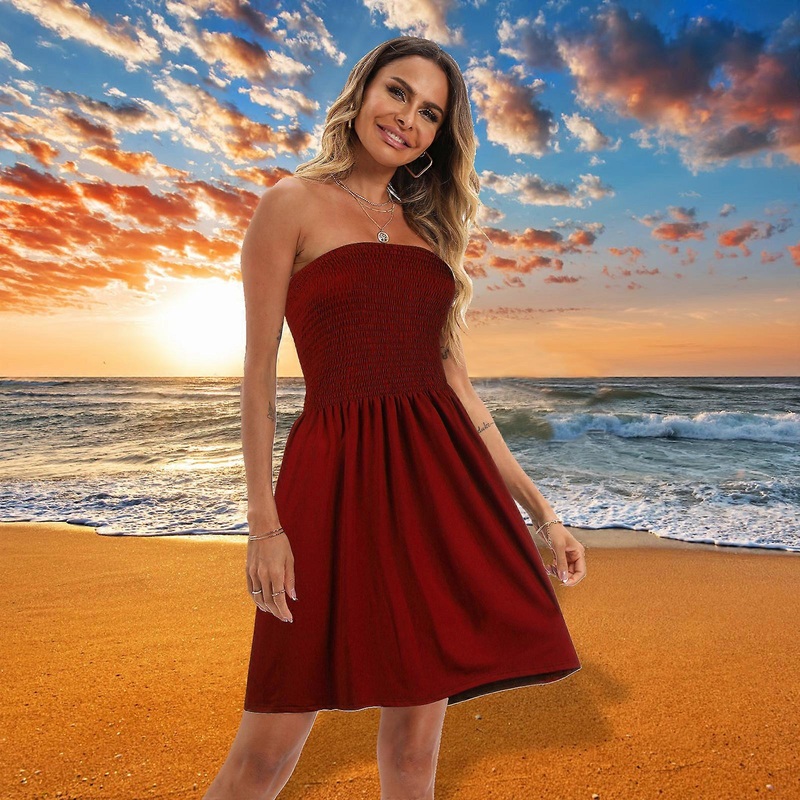 Summer Beach Dress Floral Touch Mid-length Dress Bohemian Strapless Tube Top Dress | Fruugo SG