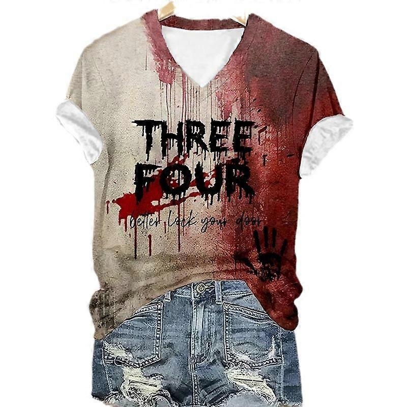 THREE FOUR Halloween T-Shirt & Halloween Dress, Bloody T Shirt Women Round Neck/V-Neck Halloween Tops | Fruugo SG