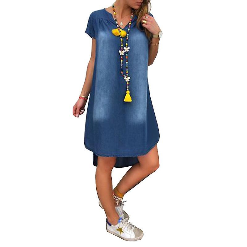 Woman V-neck Denim Dress | Fruugo SG
