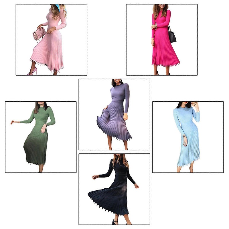 Women Long Sleeve Mock Neck Slim Fit Pleated Ribbed Knit Midi Long Sweater Dress  Purple | Fruugo SG