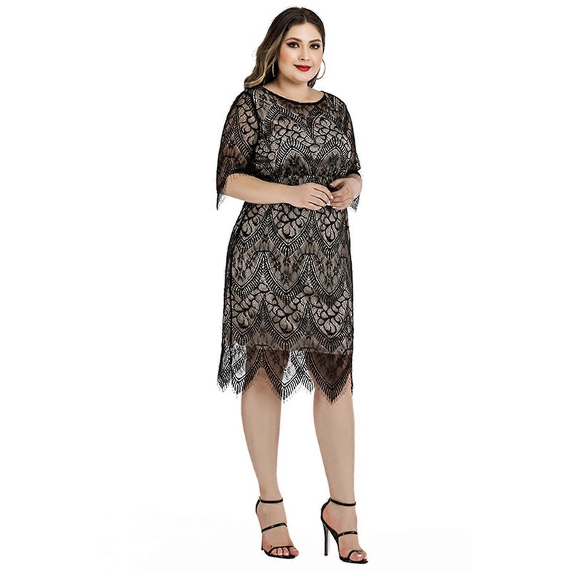 Women Plus Size Half Sleeve Round Neck Sexy Floral Lace Midi Pencil Dress Elastic High Waist Cocktail Club Party Gown  5XL Black | Fruugo SG