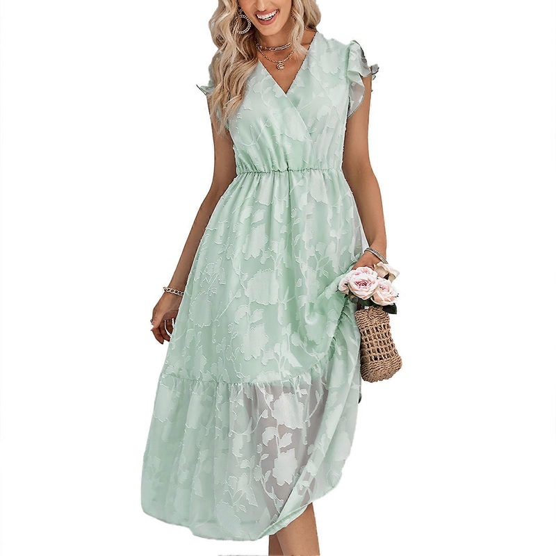 Women’s Long Dress Elegant V Neck Ruffle Floral Print Knee Length Dress for Spring and Summer | Fruugo SG
