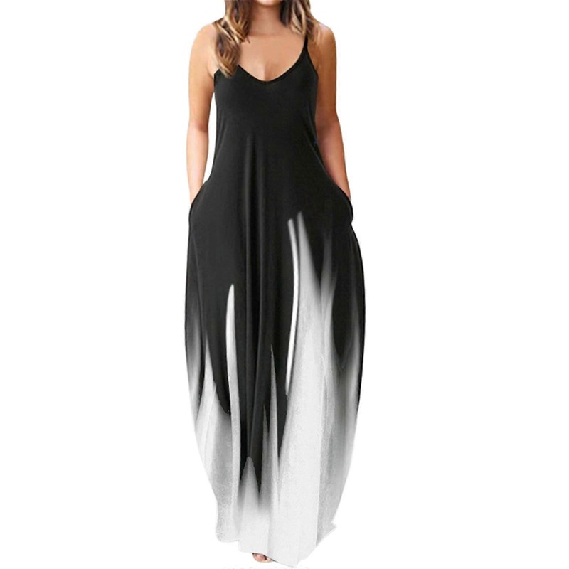 Women Spaghetti Strap Round Neck Maxi-Long Dress with Pockets Gradient-Color Flared Hem Beach Sleeveless Cami Dresses  light grey XL | Fruugo SG