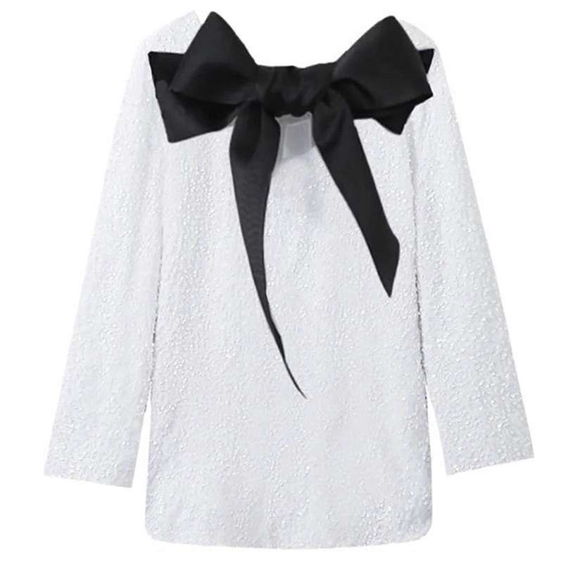 Women Sparkly Sequins Long Sleeve Loose Mini Dress Round Neck Open Back Tie Ribbon Bowknot Party Festival Short Dresses  White XXXL | Fruugo SG