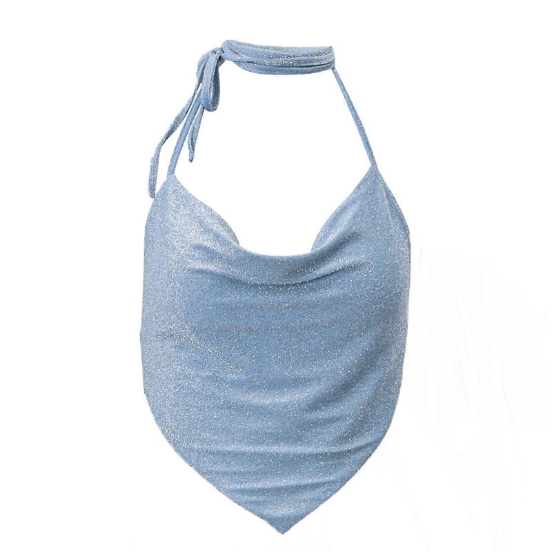 Women Summer Halter Backless Camisole Crop Top Shiny Sparkly Fabric Sexy Drape Cowl Neck Strappy Camisole Vest Clubwear  Blue M | Fruugo SG