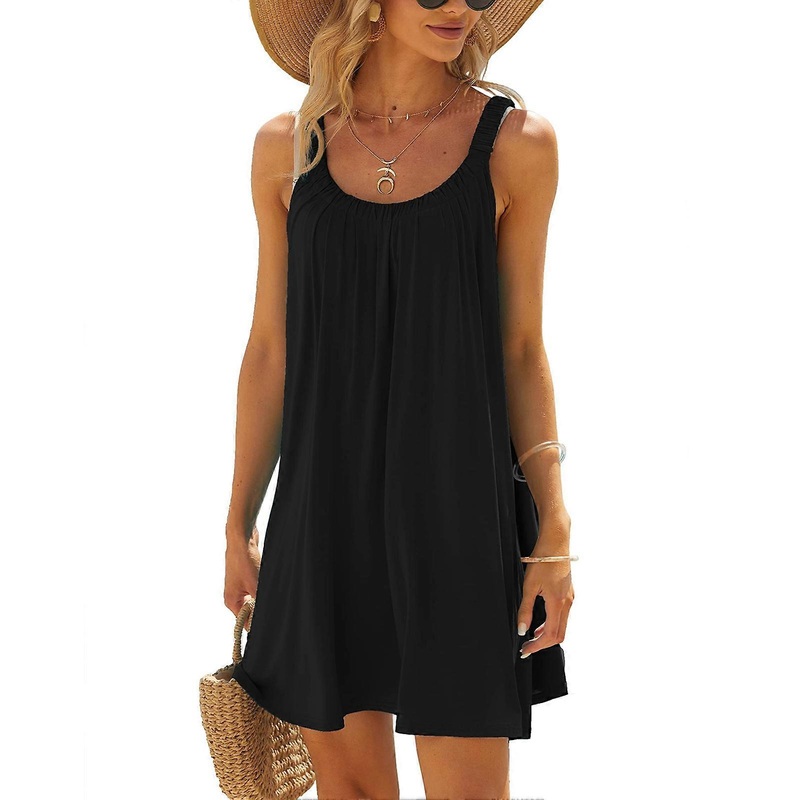 Women Summer Plus Size Tank Dress Sleeveless Elegant Loose Fitting Beach Tunic Dress Black S | Fruugo SG