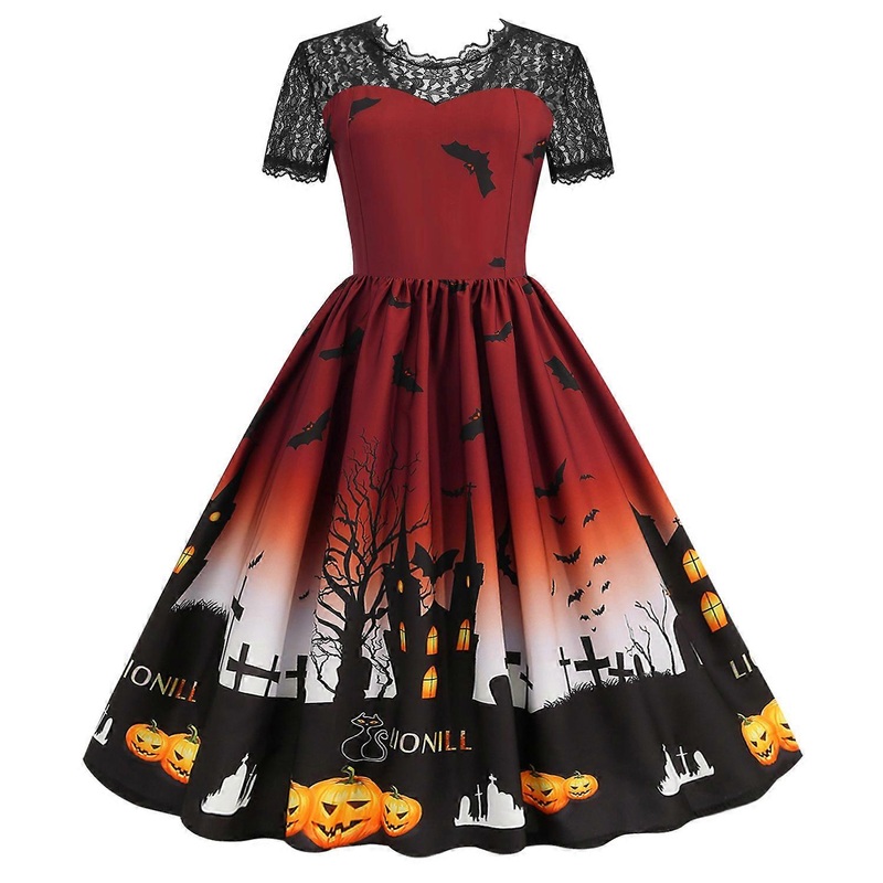 Womens Halloween Lace Sleeve Swing Dress | Fruugo SG