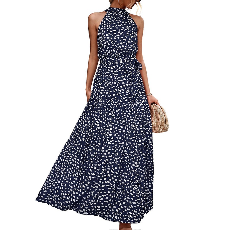 Black & White Polka Dot Wrap Dress – V-Neck Short Sleeve Waist Belted Breathable Summer Maxi Dress, S | Fruugo SG