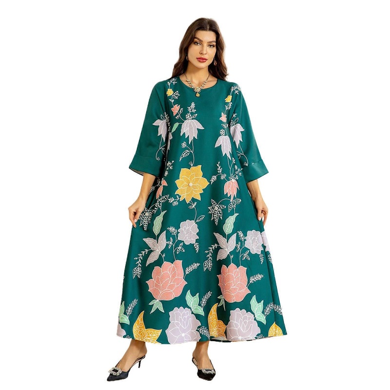 Kaftan Dress with Rhinestones Pearls for Women, Print Kaftan Dress Full Length Women Robe Dress Islamic Prayer Dress  Green S | Fruugo SG