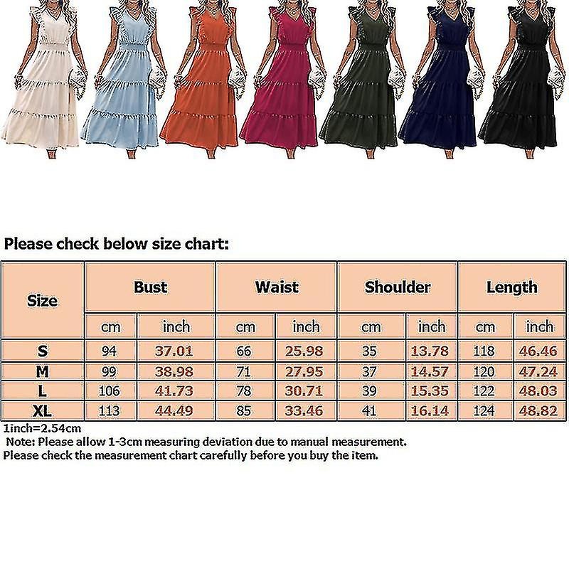 Ladies Sleeveless Swing Dresses Ruffer Sleeve Midi Dress V Neck Casual Tunic | Fruugo SG