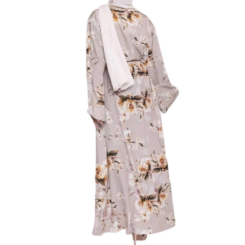 Muslim Maxi Dress O-Neck Dubai Turkey Islam Malay Clothing Lace Up Floral Printed Ramadan Modest Robe for Women Girls  Pink XL | Fruugo SG