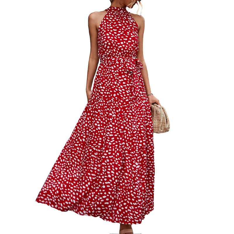 Red Halter Neck Maxi Dress – Breathable Printed Sleeveless Summer Long Dress for Women, S | Fruugo SG