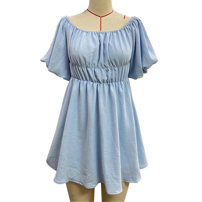 Short Puff Sleeve Dress Women Casual Elegant Fashionable Plain Color Dress for Beach Party Skyblue S | Fruugo SG