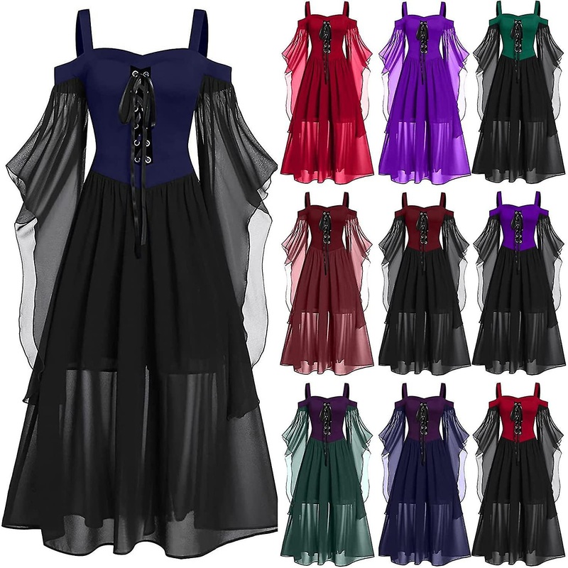 Sleeve Maxi For Womens Medieval Punk Gothic Clothes Costume Shoulder Corset Dresses | Fruugo SG