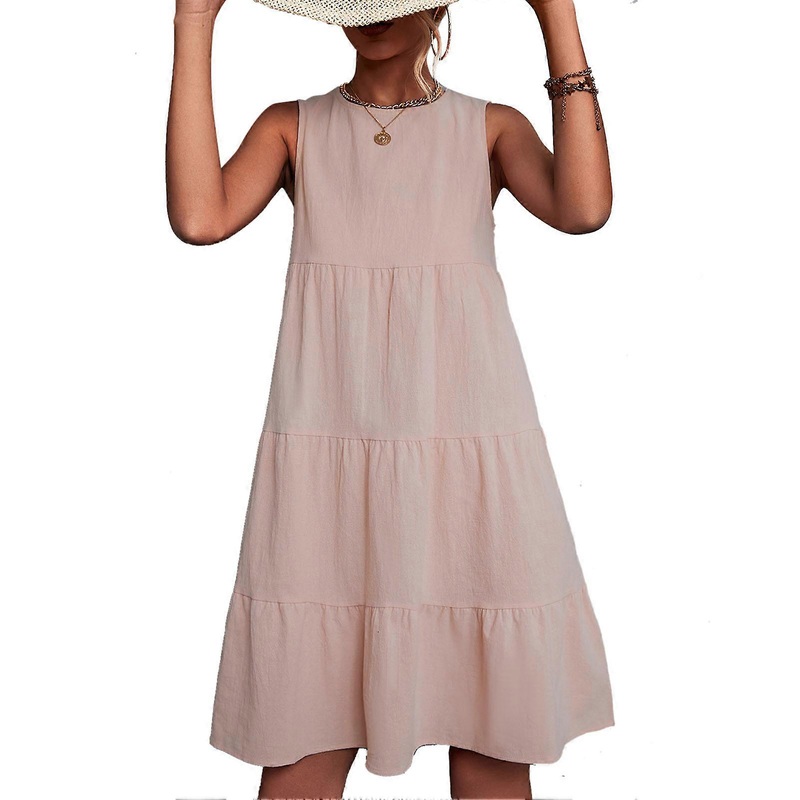 Stylish Pink Tiered Dress – Feminine Sleeveless Loose Hem Casual Summer Wear, L | Fruugo SG
