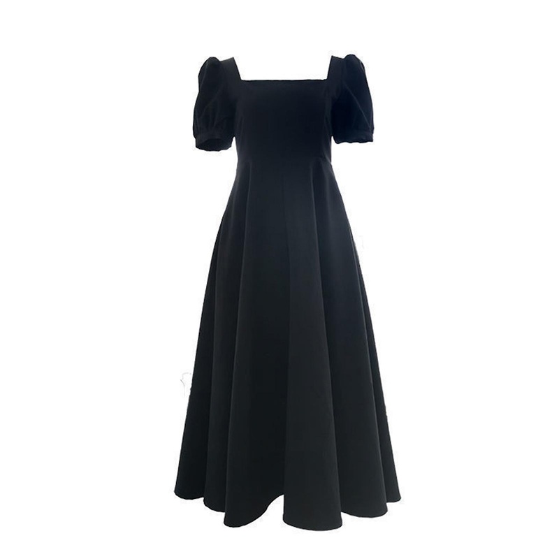 Vintage Women Party Dress | A-Line Midi Dress with Square Neck & Lantern Sleeves | Black M | Fruugo SG