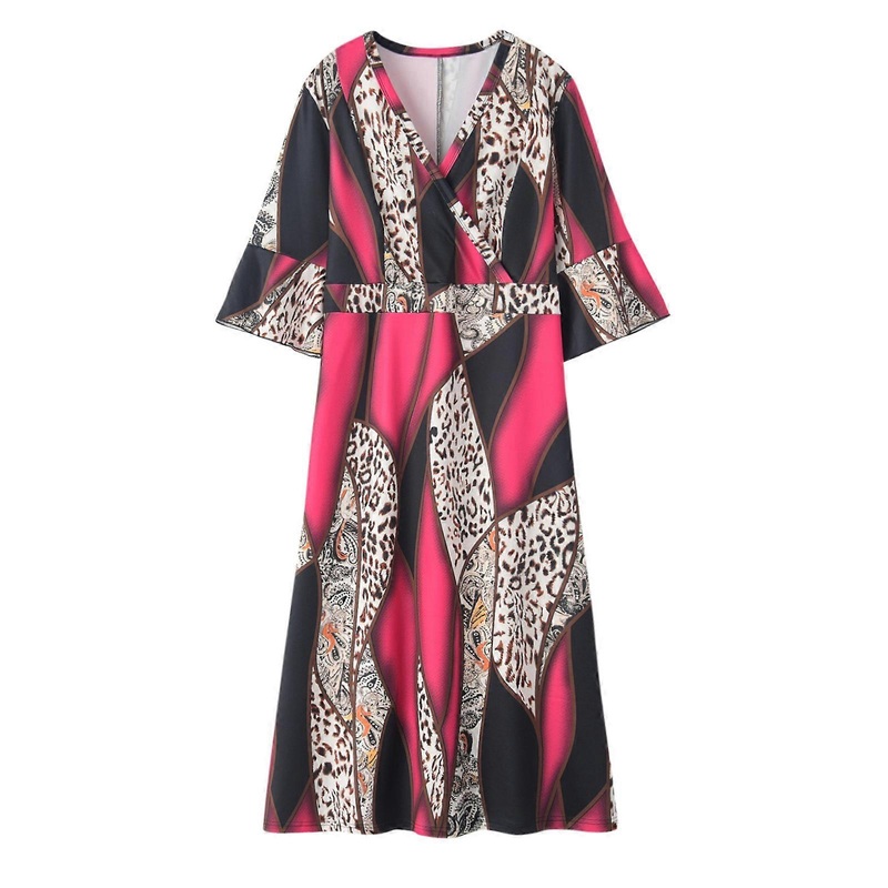 Women Plus Size Flared 3/4 Sleeve Sexy Wrap V-Neck Midi Long Swing Dress Colorblock Leopard Print A-Line Party Sundress  XL Pink | Fruugo SG