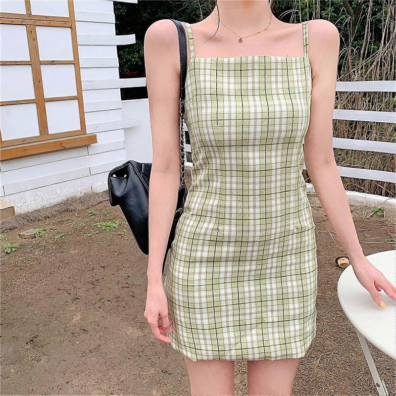 Women’s Fashionable Plaid Dress | Elegant Sleeveless Mini Dress for Summer | Light Green XL | Fruugo SG