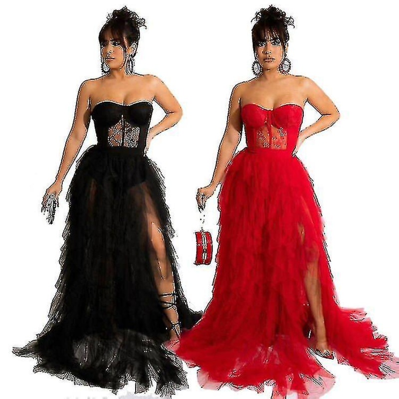 Women Sleeveless Sheer Mesh Wrap Evening Dresses | Fruugo SG