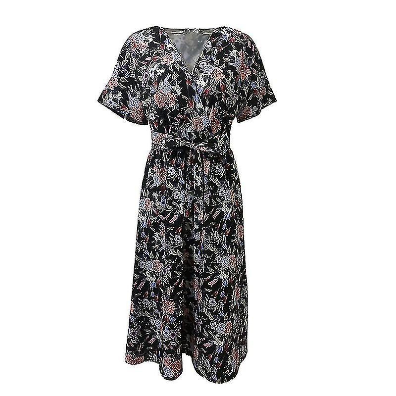 Women Summer Floral Dress Casual Short Sleeve Lace Sundress | Fruugo SG