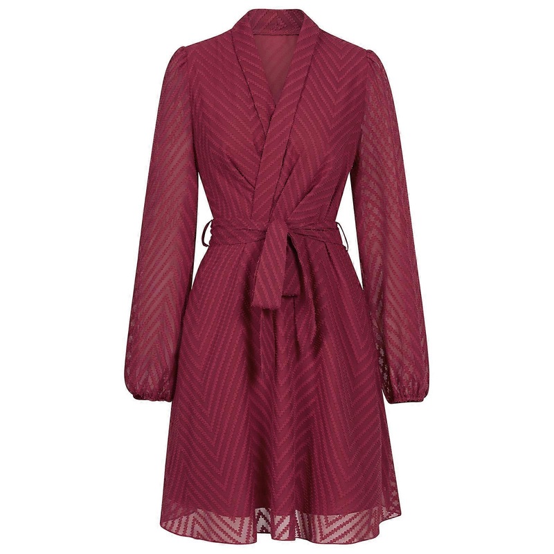 Womens Lantern Sleeve Wrap V-Neck Ruched Belted Formal Cocktail Dresses Elegant Long Sleeve Dress for Party Club  Burgundy XL | Fruugo SG