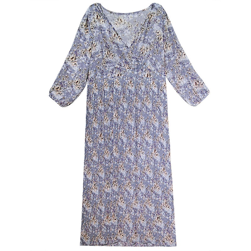 Womens Wrap V-Neck Maxi Dress Bohemian Floral Printed Spring Casual Puff Long Sleeve Pleated Flared Flowy Swing Sundress  Blue XXXL | Fruugo SG