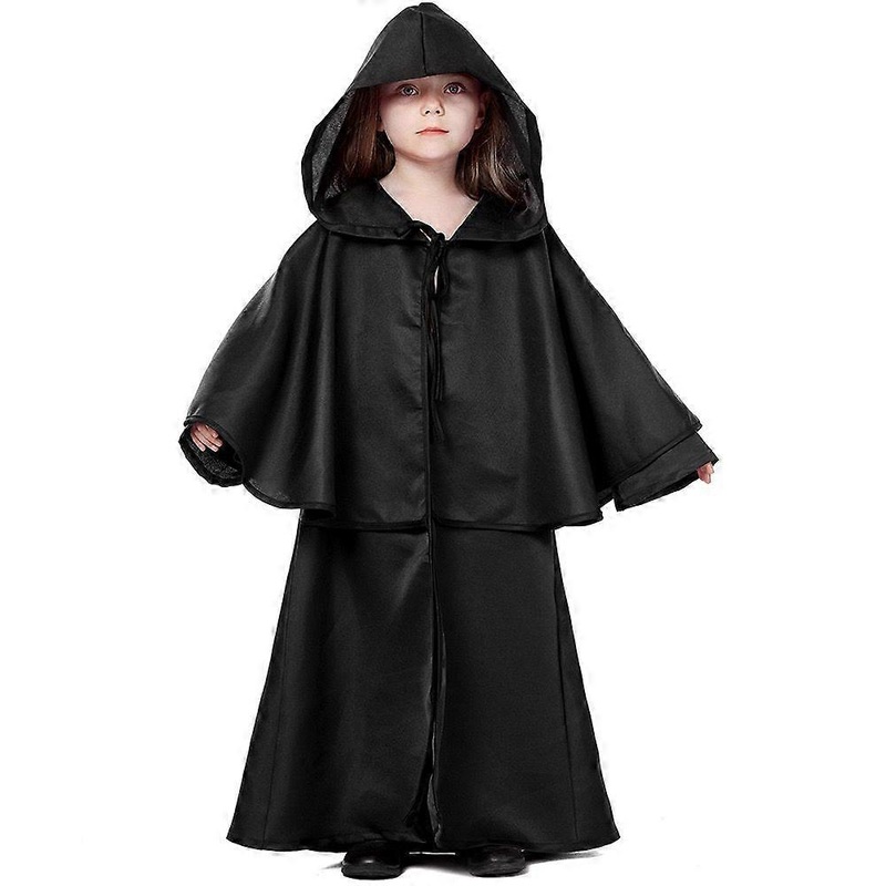 Black# Children European Medieval Style Ruffled Hooded Cape Lace-up Classic Color Robe Halloween Carnival or Party Wear Cloak for Kids | Fruugo SG