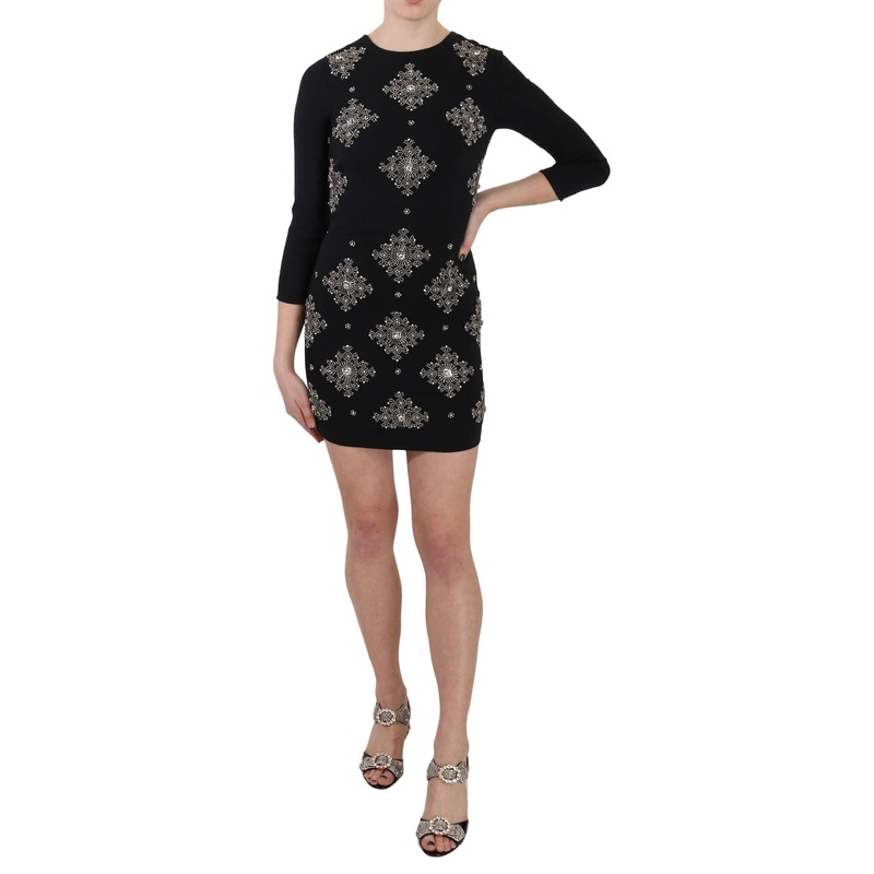 Black Crystal Stretch Mini Shift Dress | Fruugo SG
