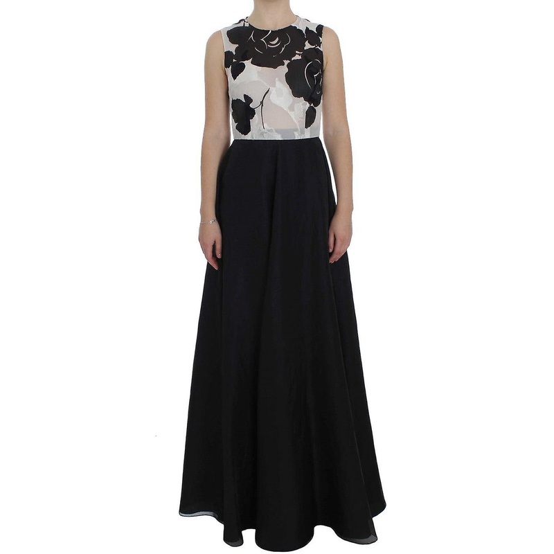 Black White Floral Silk Sheath Gown Dress | Fruugo SG