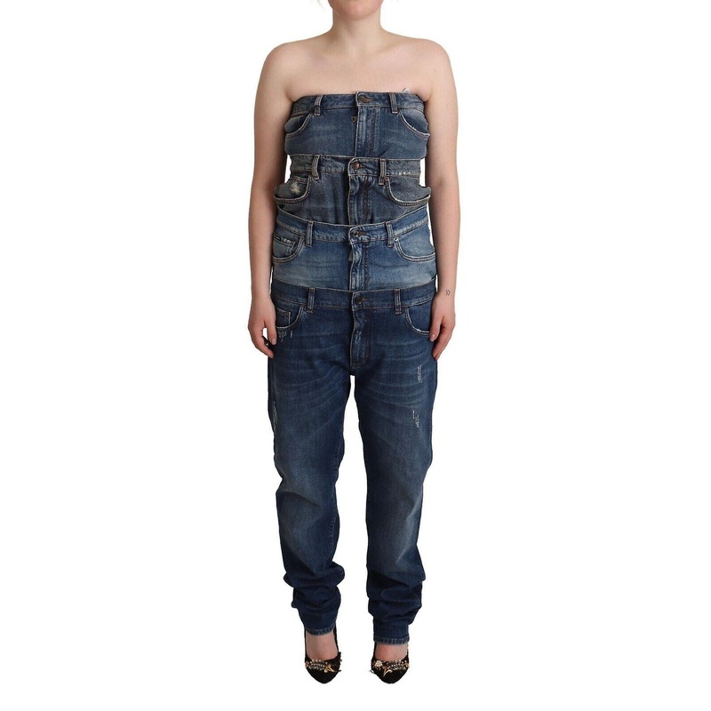 Dolce & Gabbana Dark Blue Cotton Strapless Denim Jumpsuit Dress | Fruugo SG