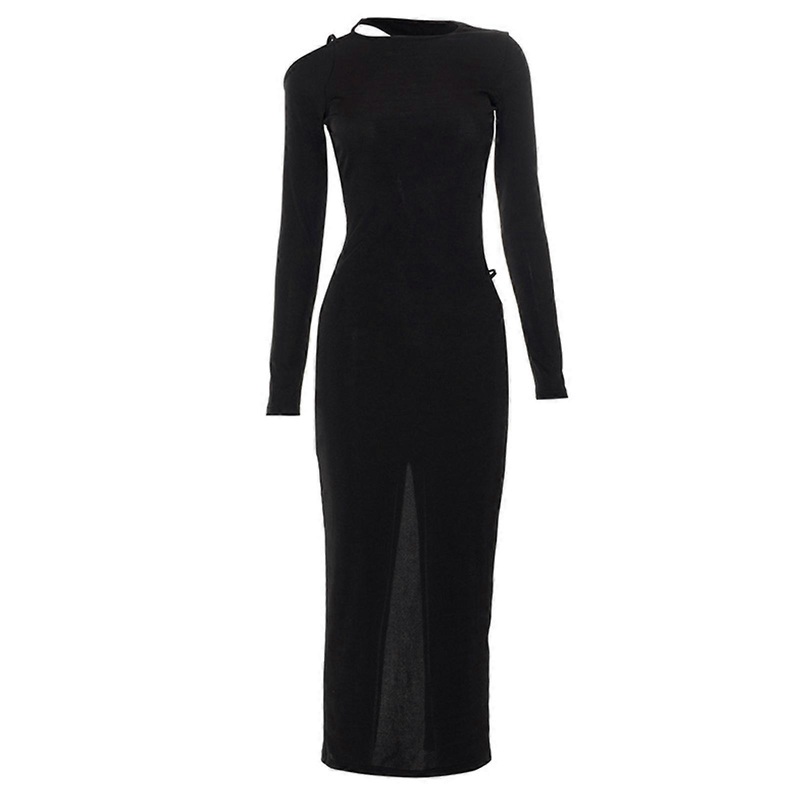 Elegant Evening Dress for Women Fashion Cut out Maxi Dress Sexy Lace Up Split Dress Backless Dress Long Sleeves Dress  Black M | Fruugo SG