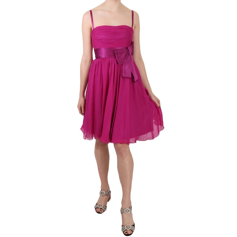 Fuchsia Pink Bow Silk Sleeveless Dress | Fruugo SG