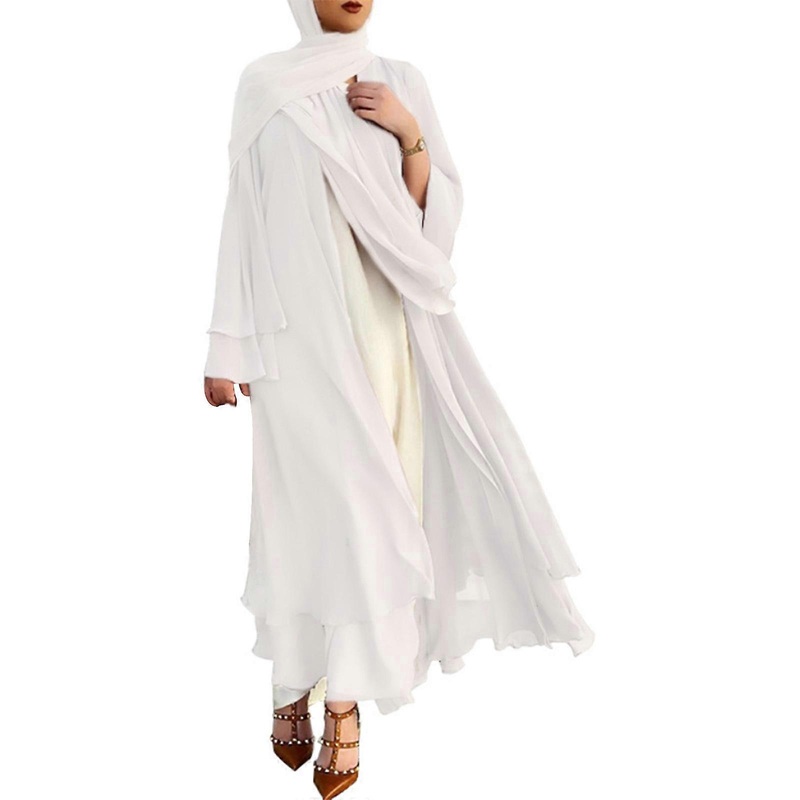Muslim Long Sleeve Flowy Maxi Cardigan Islamic Open Front Kimono Belt Abaya Robe  white | Fruugo SG