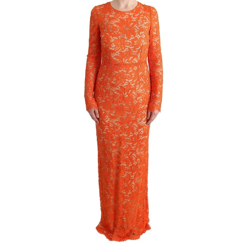 Orange Floral Ricamo Sheath Long Dress | Fruugo SG